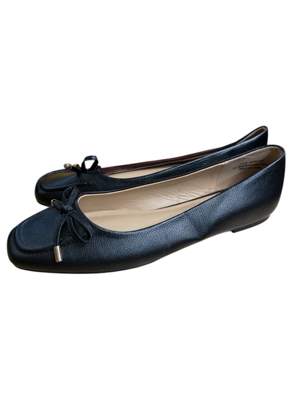 Women's Black Faux Leather Bow Accent Ballet Flats Size 7.5 - Picture 1 of 12